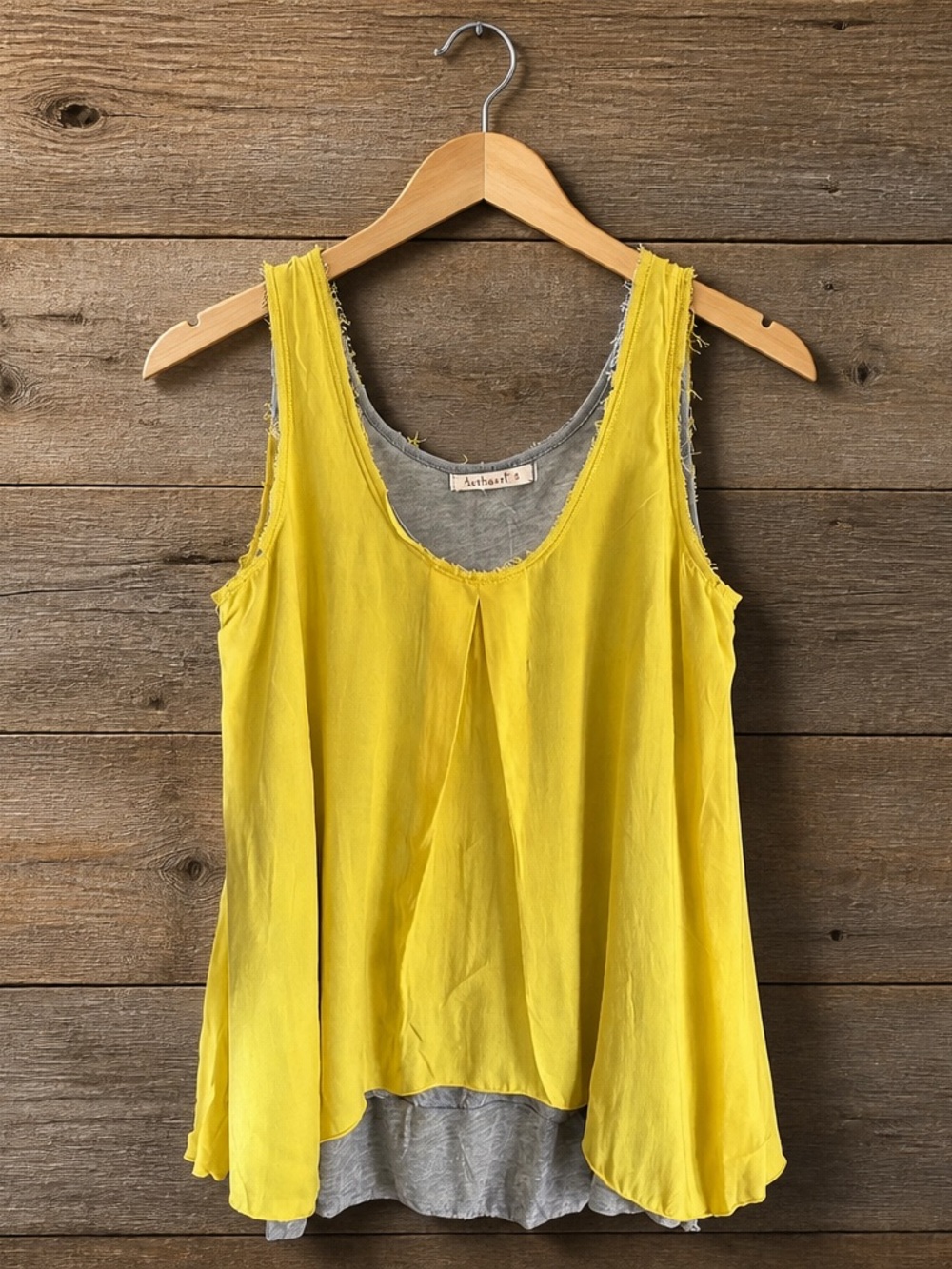Testament Layered Tank Top  a bright Yellow with Gray Jersey Knit Under-layer. M